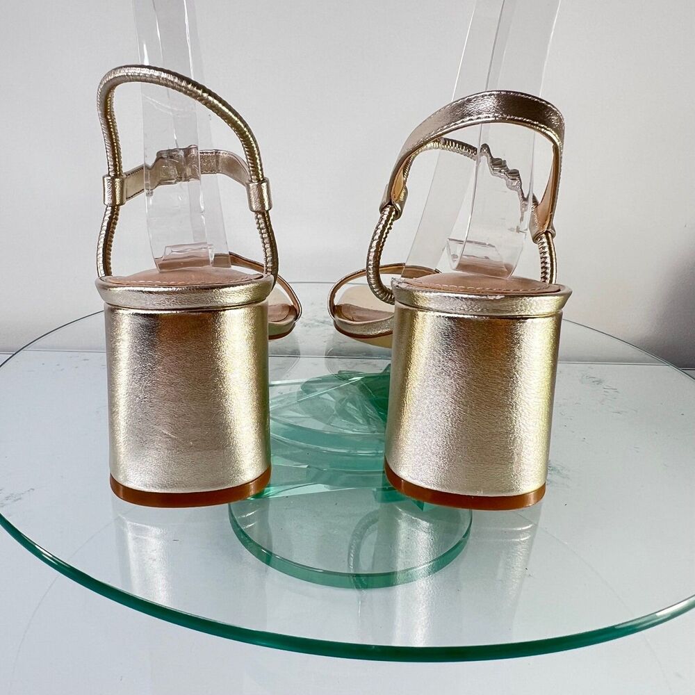 Marc Fisher Nabela Heel Sandals Gold Leather Square Toe Ankle Strap - Picture 4 of 5